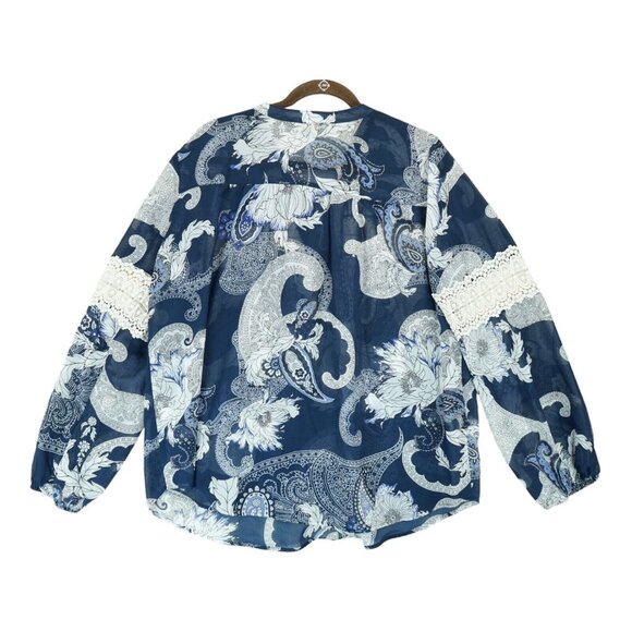 Melissa Paige Floral Paisley Blouse Peasant Long Sleeve Size XL Crochet Pattern - Picture 2 of 6